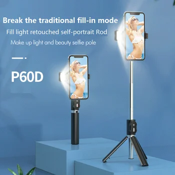 2021 P60D Yeni Selfie Sopa Tripod tam ışık Uzatılabilir kablosuz bluetooth Selfie Sopa Tripod iPhone 12/11 Android Telefon