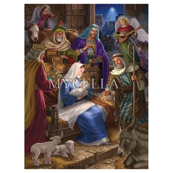 Dini 5D DİY Elmas Boyama Kutsal Gece Noel Kristal Nakış Çapraz Dikiş Dikiş Tam Elmas Mozaik Dekor Hediye