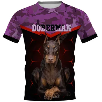 Kamuflaj Doberman 3D Tüm Baskılı t shirt kadın erkek Yaz Komik Köpek Tees Kısa Kollu T-Shirt Cosplay Kostümleri