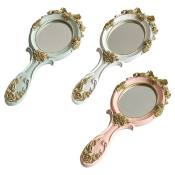 Iskandinav Tarzı Vintage El Kabartma Güller Ayna Prenses Oval Vanity Makyaj Kozmetik Güzellik Salonu Aracı El Aynaları