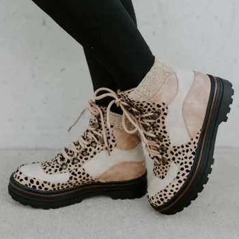 Vintage Ayakkabı kadın Botları Kışlık Botlar PU Deri 2022 Yeni Dantel Yuvarlak Kafa Tasarım El dikişli Platformu dantel-up kadın ayakkabısı