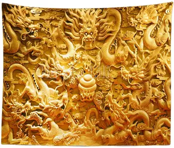 Altın Çin Ejderha Bulut Goblen Asya Geleneksel Kültür