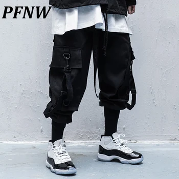 PFNW Sonbahar Kış erkek Gelgit Elastik Bel Cepler Pamuk Kargo Pantolon Moda Yüksek Sokak Baskı Darkwear Harun 12A7436