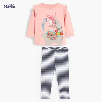 Bebek Kız Sonbahar Giysileri Sonbahar Çocuk Seti Pamuk İki Adet Hayvan Takım Elbise Toddler Kız Alpaka Gömlek + Çizgili Pantolon 2-7y
