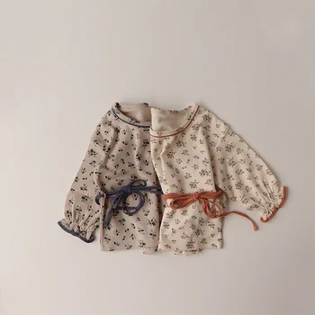 2 adet Kore Bebek Kız Giysileri Set Sonbahar Pamuk Çiçek Baskılı Gevşek Güzel Pijama Setleri Rahat Sleepsuit Kıyafetler Giysi Set
