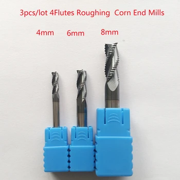3 adet / grup 4mm / 6mm / 8mm 3 Flüt HRC45 Kaba end mill Spiral Bit Freze Araçları CNC Mısır Frezeler Freze uçları