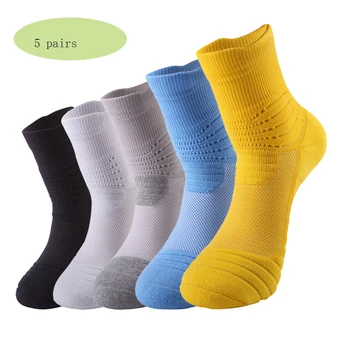 5 pairs basketbol çorapları Erkekler Spor Profesyonel Havlu Alt spor çorapları Düz Renk Siyah Beyaz Gri Adam Atletik Çorap