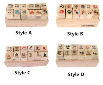 12 Adet Vintage Ahşap Lastik Pullar Tema Dekoratif Lastik Damga Seti DIY Craft için, harfler Günlüğü ve Zanaat Scrapbooking