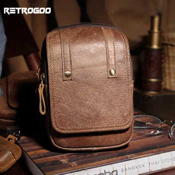 RETROGOO Hakiki Deri Vintage Erkek Bel Paketi erkek Rahat İnek Derisi Bel Çantası Moda Kovboy Kemer bel çantası Açık Bekleme Paketleri