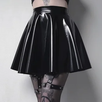 PU Deri Mini Etekler Kadın 2021 Seksi Katı Renkler Siyah Pilili A-Line Etek Gotik Giyim Yaz Goth Punk Tarzı Streetwear