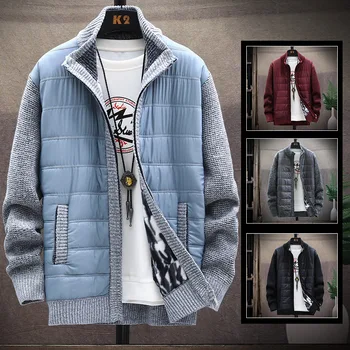 Sonbahar Kış Fermuar Örme Hırka erkek Artı Polar Ceket Stand Up Yaka Sıcak Gevşek Kazak Palto Moda Trendi Üstleri