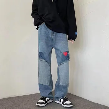 2022 Yeni Streetwear Retro erkek Kot Pantolon Y2k Düz dökümlü pantolon Çok Yönlü Harajuku Kot Kadın Hip Hop Çift Pantolon