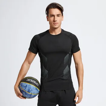 Erkekler Spor Salonu Spor T-Shirt Vücut Geliştirme Koşu Spor Yüksek elastik Sıkıştırma Gömlek Çabuk Kuruyan Eğitim Basketbol T-Shirt