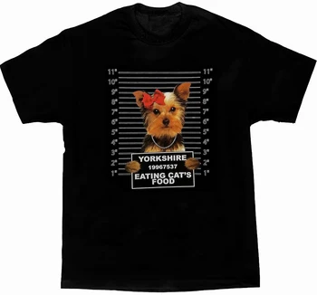 Komik Köpek Sanat Yorkshire Terrier Kupa Atış Baskılı Erkek T Shirt. Kısa Kollu %100 % Pamuk Rahat T-Shirt Gevşek Üst Boyutu S-3XL