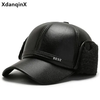 Yeni Kış erkek Earmuffs Şapka PU Kalın Sıcak Beyzbol Kapaklar Snapback Kap Orta Yaşlı Yaşlı baba Kış Şapka Rahat Spor Kap