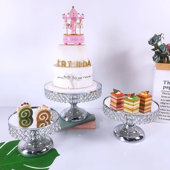 gümüş Metal Yuvarlak Pasta Stand Düğün Doğum günü Partisi Tatlı Kek Kaide Görüntülemek Plaka Ev Dekor Ayna 