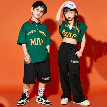 Çocuk Amigo Kostümleri Öğrencilerin Caz Performans Kostümleri polo gömlekler Hip-Hop Pantolon Sokak Dans Rave Giyim DQS9225
