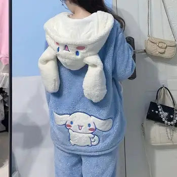 Kawaii Sanrio Cinnamorol I Peluş Kalınlaşmış kışlık pijama Takım Elbise Sevimli Anime Sıcak Kız Anime Pijama Kız Doğum Günü noel hediyesi