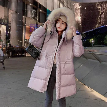 Kış Ceket Giyim Kadınlar için Yeni Kadın Kore Versiyonu Gevşek Kalınlaşmak Kapşonlu Geri Çekin