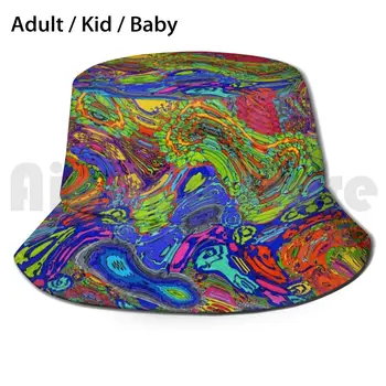 Psychedelic Kova Şapka Yetişkin çocuk bebek Plaj güneş şapkaları Psychedelic Psychedelic Tasarım Fraktal Renkli Renkli Tasarım Renkleri