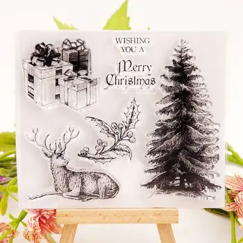 Noel Şeffaf Pullar Geyik ve ağaç Temizle Pullar DIY Scrapbooking Kart Yapımı Albümü kağıt Zanaat silikon Dekor