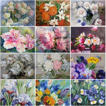 Yağlıboya Tarzı Renkli Çiçek Elmas Boyama Tam Matkap Nakış Çapraz Dikiş Kiti Dıy Mozaik Resimleri Ev Dekorasyonu Hediyeler