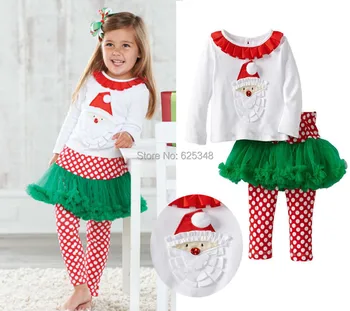 Sonbahar Bebek Kız Giysileri Setleri Noel Kazak + Polka Dot TUTU etek pantolon Çocuk Giyim Setleri conjunto de roupa
