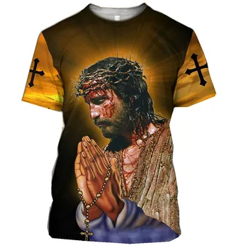 Yaz yeni moda İsa Mesih Tanrı 3D baskılı tişört rahat vahşi erkek tişört yuvarlak boyun sokak tarzı artı boyutu T-shirt