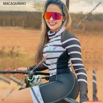 Kadın Uzun Kollu Bisiklet Triatlon Skinsuit Forması Setleri Moda 20D Ped bisikletçi giysisi Macaquinho Ciclismo Feminino Yaz
