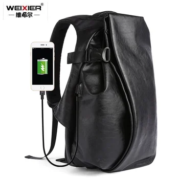 Erkek Sırt Çantası USB Şarj Seyahat Laptop Sırt çantaları Siyah 14 İnç Deri erkek sırt çantası Erkek Vintage su geçirmez Anti Hırsızlık sırt çantası