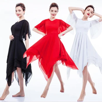 Beyaz Kırmızı Siyah Yasemin Bale Uzun Elbise Kıyafetler Klasik Şifon Modern Dans Bale etek Zarif Çağdaş Dans Kostümleri