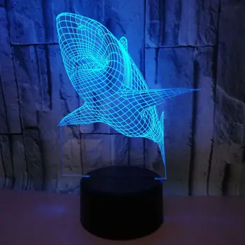 Köpekbalığı 7 renk 3d Stereo Lamba Akrilik 7 renk değişimi masa lambası Uzaktan Dokunmatik anahtarı Kademeli Led masa lambaları Oturma Odası İçin
