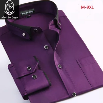 yeni varış Bahar erkek düz renk mor elbise gömlek ekstra büyük yüksek kaliteli uzun kollu artı boyutu M-4XL5XL6XL7XL8XL9XL