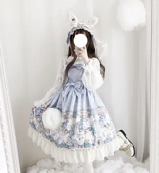Tatlı Lolita Elbise vintage baskı Merry-go-round JSK sevimli elbise Lolita ilmek Dantel kawaii kız gotik lolita çünkü loli elbise