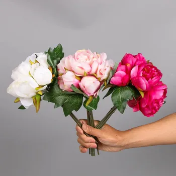 Yapay 6 Şube Şakayık Paket ipek çiçek için iç mekan ev dekorasyonu Çiçek Düğün Buket De Evlilik Fotoğraf Sahne