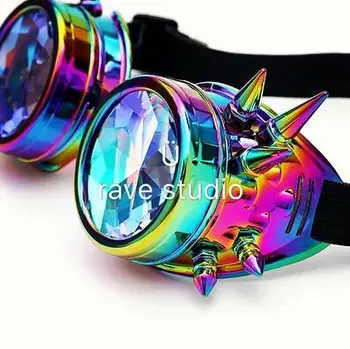 Gece kulübü dans Pumk Gözlük Holografik Perçin Gözlük Renkli Vintage