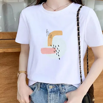Soyut Sanat T-Shirt Kadın Moda Sokak Giyim Tshirt Kadın kısa kollu t-shirt beyaz tişört Bayan Casual Tops