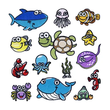 50 adet / grup Anime nakış yama deniz hayvan ahtapot kaplumbağa çocuk giyim dekorasyon dikiş aksesuar demir ısı transferi aplike