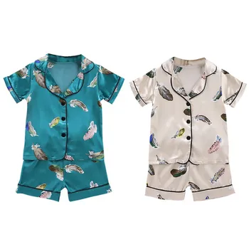 Yaz çocuk Pijama Erkek Bebek Giysileri pamuklu pijamalar Çocuk T-shirt + Şort 2 adet Karikatür Pijama Kız Erkek Pijama Setleri 7