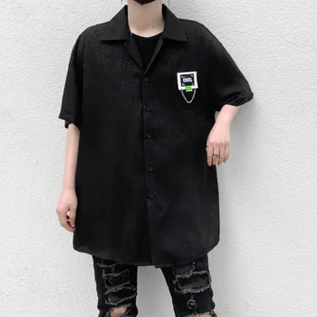 Erkek Gömlek pamuklu üst giyim Tees Katı Siyah Kısa Kollu Gömlek Casual Erkek Gömlek Gevşek Boy Gotik Hip Hop Erkek Ceket Owen 2022