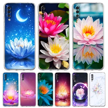 Lotus Mavi Beyaz Çiçekler Telefon Kılıfı için Samsung Galaxy A12 A22 A10 A20 A30 A40 A50 A52 A02 A03S Şeffaf Darbeye Dayanıklı TPU Kabuk
