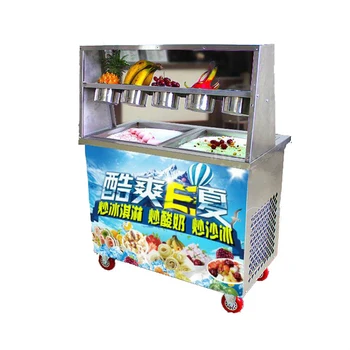 Ticari Çift Tava Kızarmış Dondurma Rulo Makinesi 5 Tanklı Ve Defrost Plaka Kızarmış Yoğurt Makinesi Kızartma Buz Makinesi
