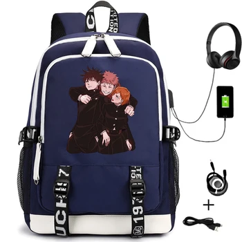 Anime Jujutsu Kaisen Adam USB Sırt Çantası Fermuar Rahat Karikatür Öğrenci Dizüstü Schoolbag Teenger Seyahat Omuz Çantaları Sırt Çantası