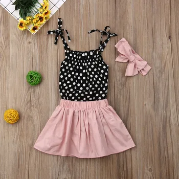 Yeni Moda Yenidoğan Bebek Kız Giysileri Polka Dot Askı Tops Kısa Fırfır Etek Bandı 3 adet Kıyafetler yaz giysileri