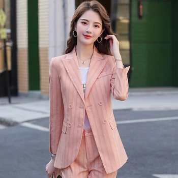 Moda Çizgili Kadın Ofis Iş Elbisesi Blazers Dış Giyim Sonbahar Kış Uzun Kollu Profesyonel Blaser Üstleri Giysi Artı Boyutu
