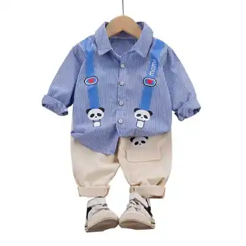 Çocuk Bahar Sonbahar günlük kıyafetler Erkek Bebek Kız Karikatür Gömlek Pantolon 2 adet / takım Çocuklar bebek kıyafetleri Bebek Pamuk Spor
