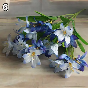 Yapay Zambak Çiçekler Güzel Yapay Mini Zambak Çiçek Buketi Ev Düğün Dekor DIY 24 Çiçekler 1 Parça üzerinde