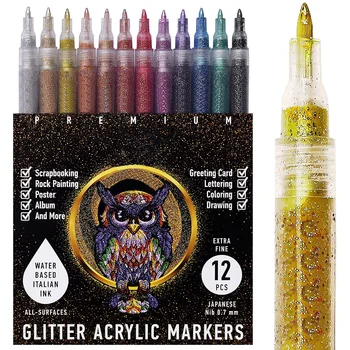12 Sparkle Renk boya kalemi s akrilik pırıltılı boya kalemi Kalemler Ultra Ince Nokta 0.7 mm boya kalemi s Kaya Boyama DIY El Sanatları