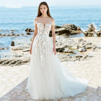 Plaj A-Line düğün elbisesi Muhteşem Sevgiliye gelin kıyafeti Moda Backless Gelin Elbise Kapalı Omuz Pretty Vestidos De Novia