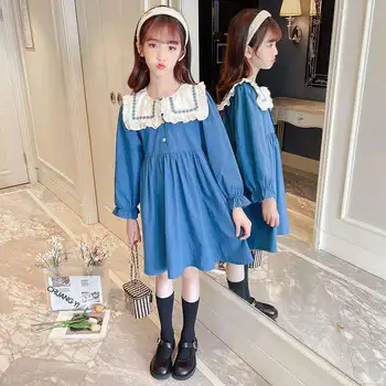 Bahar Kız Elbise Zarif Uzun Kollu Çiçek Prenses Elbise Pamuk Çocuk Giyim Sonbahar Çocuklar Kızlar için Elbiseler 3-12 yıl